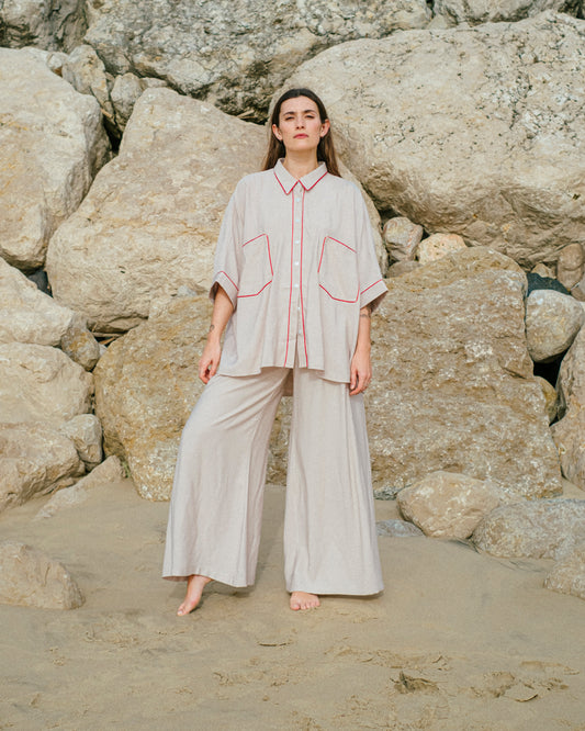 Wide Leg Trousers in White Sand
