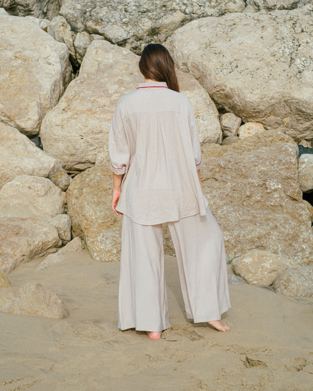 Wide Leg Trousers in White Sand