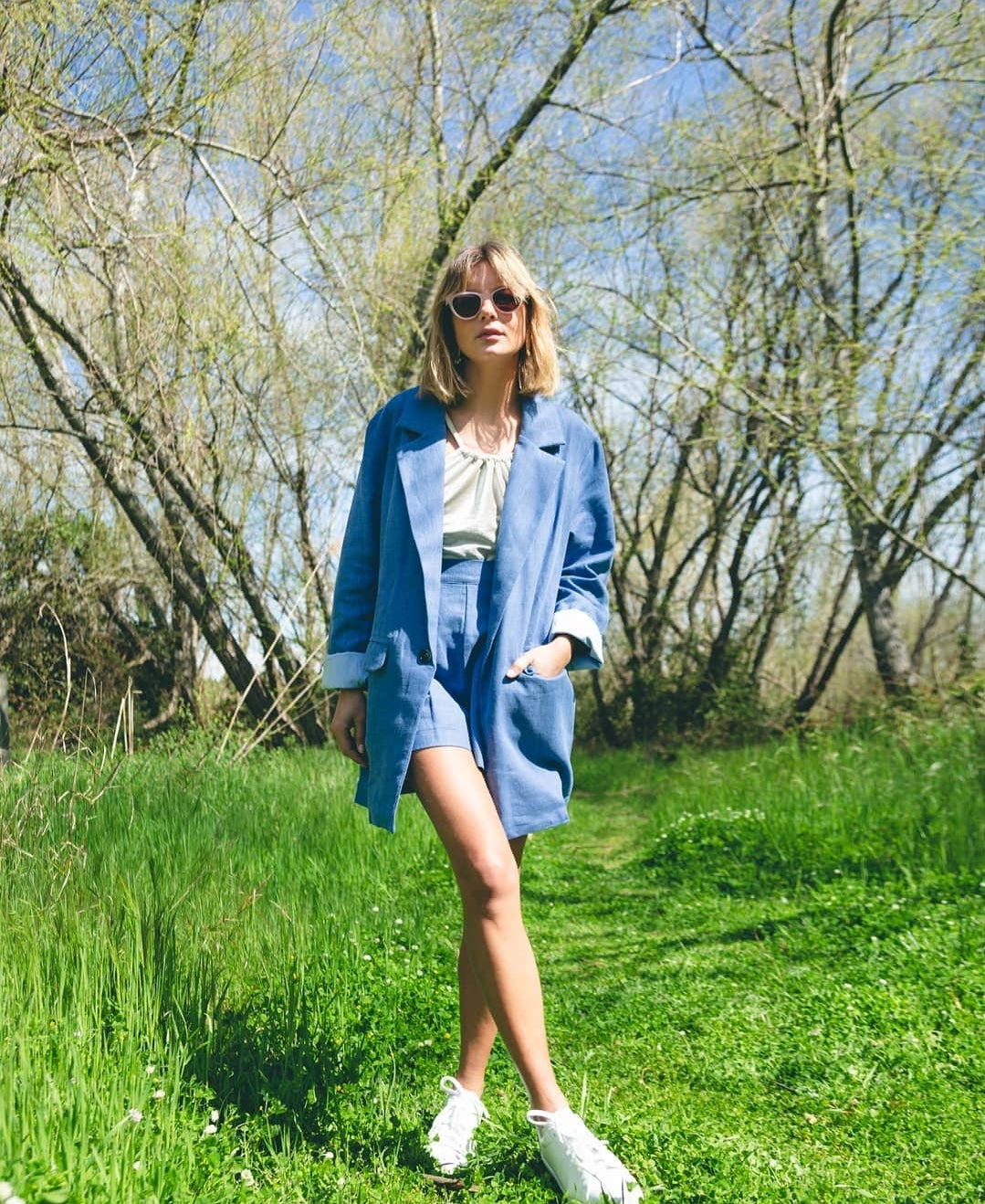 Blazer em linho azul